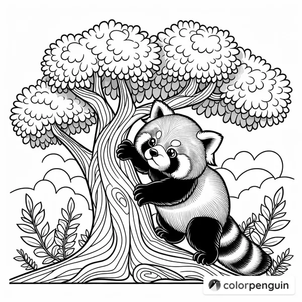 Red Panda Climbing the Tree