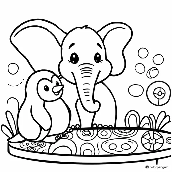 A Penguin Coloring an Elephant Picture