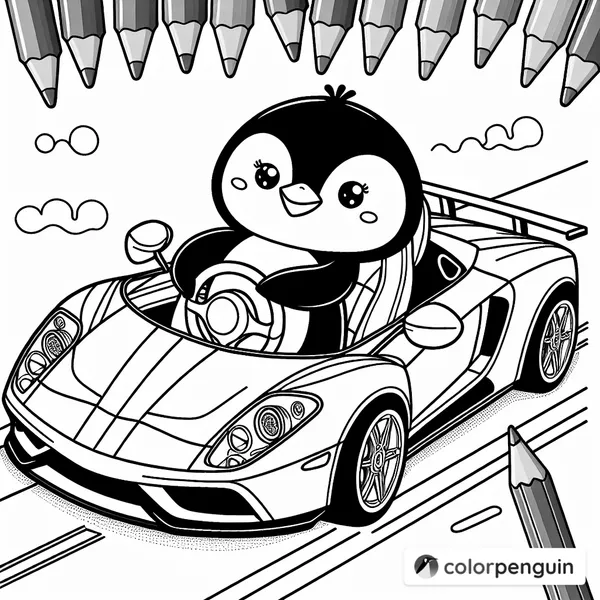 Penguin in a Sporty Ride