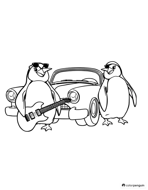 Rockabilly Penguins and Their Classic Car