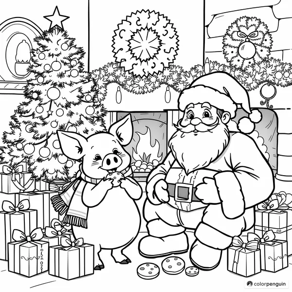 Pig and Santa in a Cozy Christmas Setting