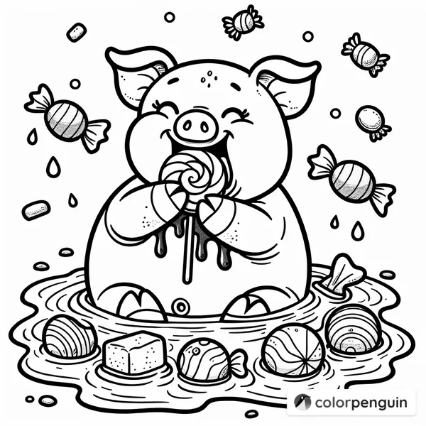 Pig Enjoying Candy in the Mud