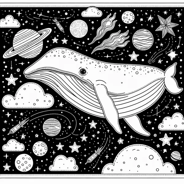 Space Whale Swimming Through among Celestial Bodies