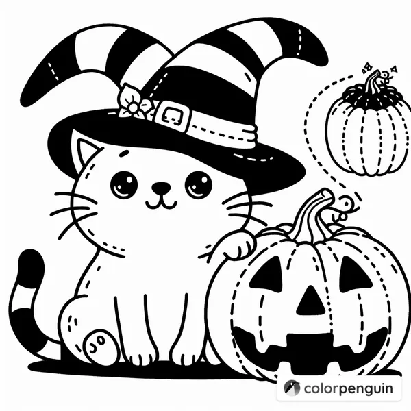 Cat in a Witch Hat on a Pumpkin