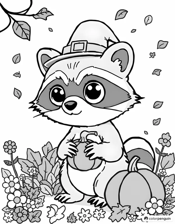 Charming Chibi Raccoon with Pumpkin