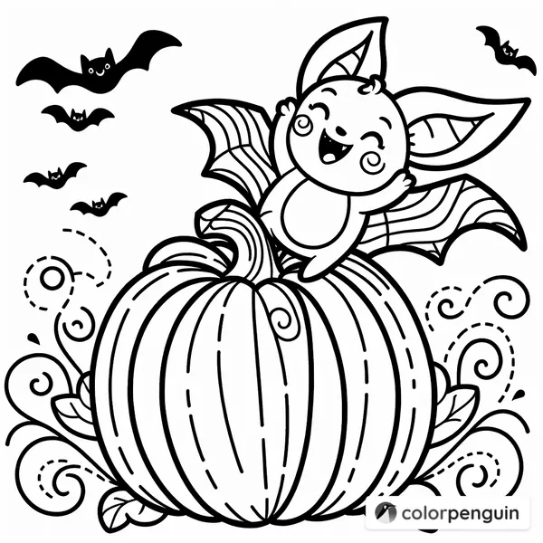 Cheerful Bat Over a Big Pumpkin