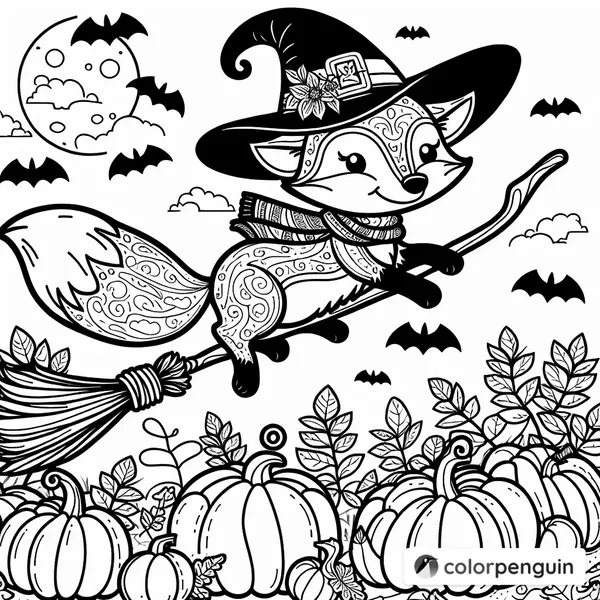 Fox Witch on a Broomstick