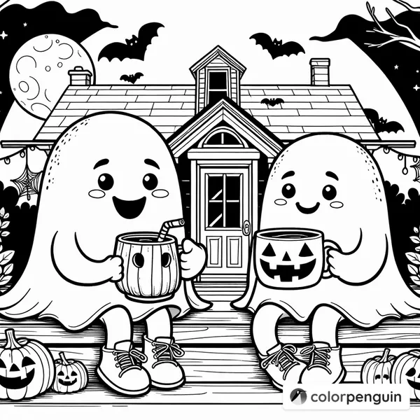 Friendly Ghosts Enjoying Halloween Drinks