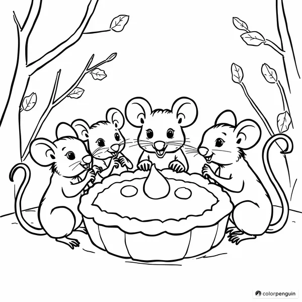 Mice Family Enjoying Pumpkin Pie