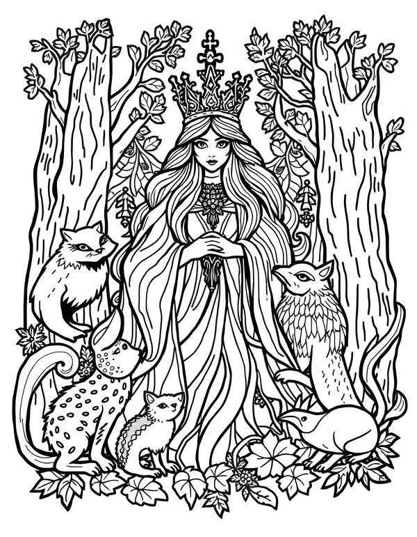 Forest Queen Surrounded by Woodland Creatures