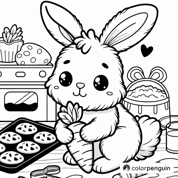 A Cute Fluffy Rabbit Baking Carrot Cookies