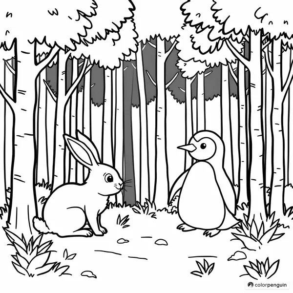 A Rabbit and a Penguin in the Forest