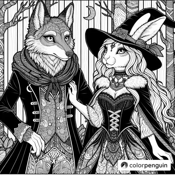 Gothic Wolf-Man and Rabbit-Woman in Enchanted Woods