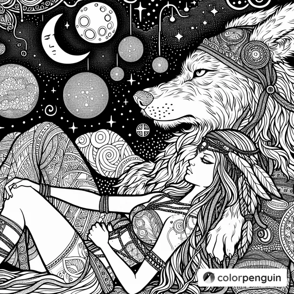 Hippie Rabbit-Woman and Viking Wolf-Man Admiring the Night Sky