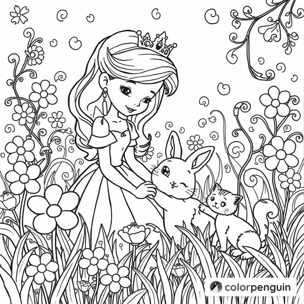 Princess Petting a Rabbit in the Garden