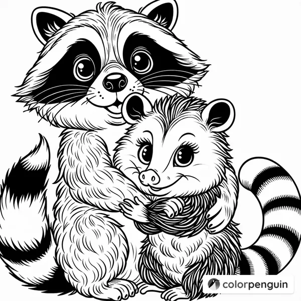 Raccoon Hugging an Opossum