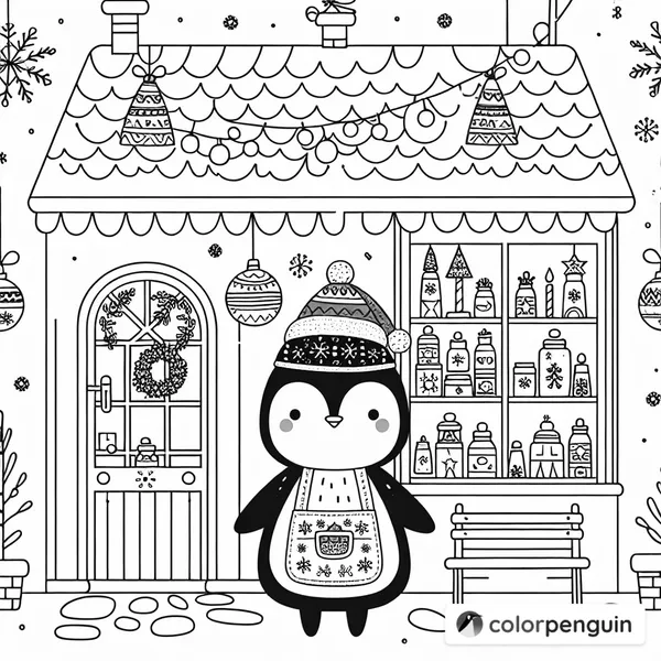 Cozy Christmas Store with Penguin