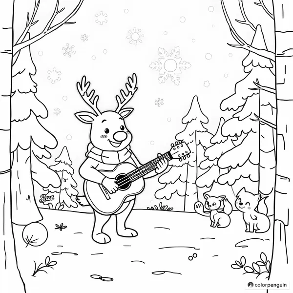 A Little Reindeer Playing the Guitar