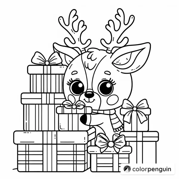 Cheerful Reindeer Among Presents