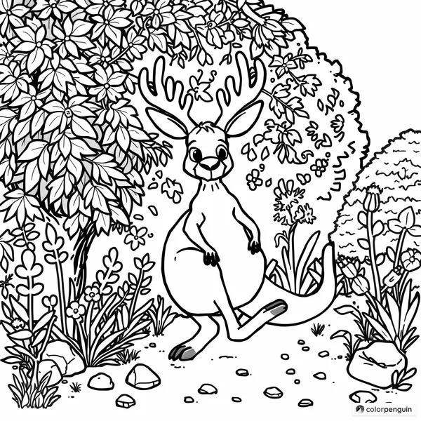 Kangaroo with Reindeer Antlers in the Bush