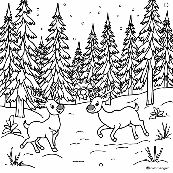 Merry Reindeer Playtime in a Winter Forest