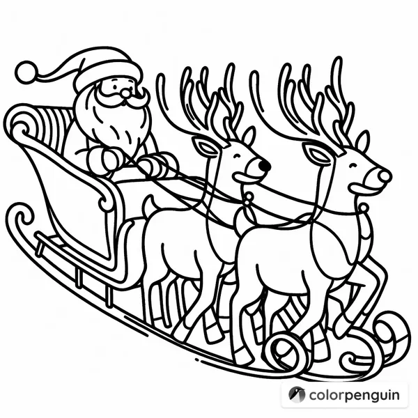 Santa's Sleigh with Four Reindeer Coloring Page