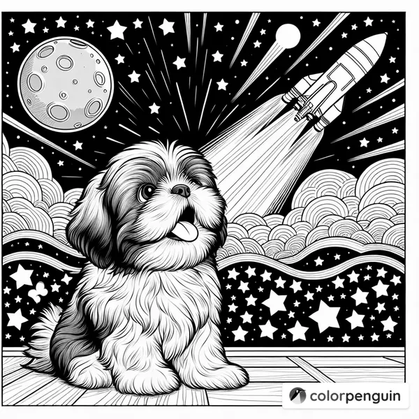 Cheerful Shih Tzu Watching a Rocket Launch