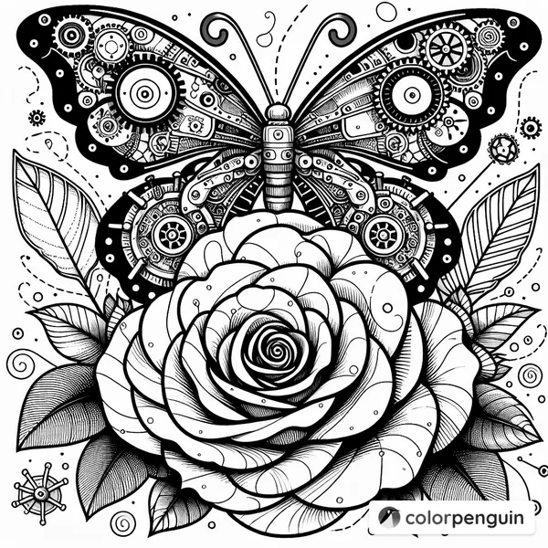 Steampunk Butterfly on a Rose