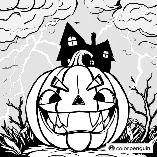 Scary Jack-o'-Lantern with Haunted House