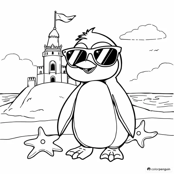 Cool Penguin on the Beach