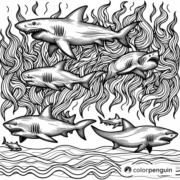 Hungry Sharks in Fiery Waters