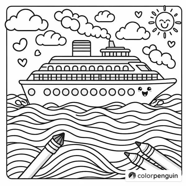 Cheerful Cruise Ship on the Ocean