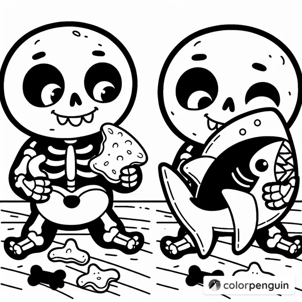 Skeleton Enjoying a Shark Cookie