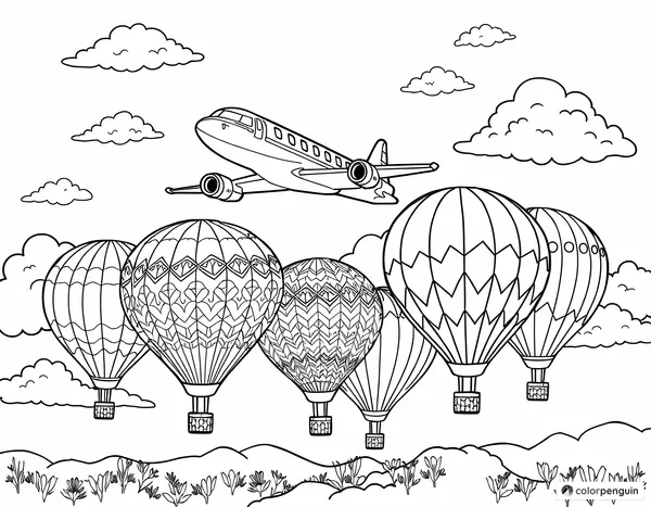 Airplane Over Colorful Hot Air Balloons