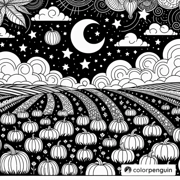 Pumpkin Field Under a Spooky Night Sky