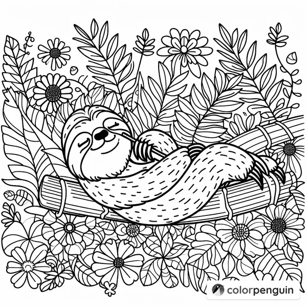 Sleepy Sloth in a Flower Bed