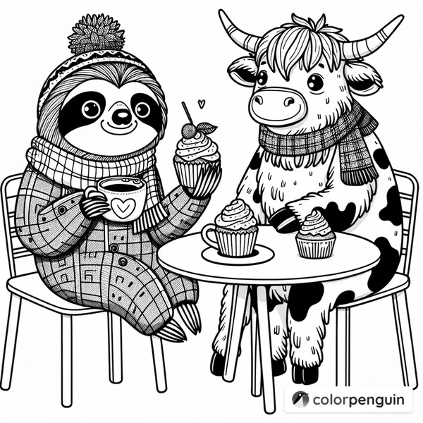 Sloth and Highland Cow's Tea Time