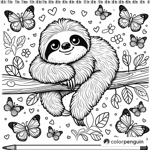 Sloth Named Emmy with Butterflies