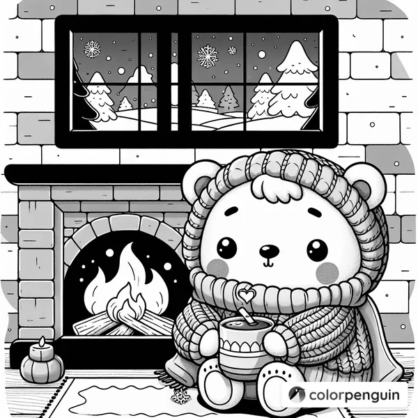 Cozy Kawaii Bear by the Fire