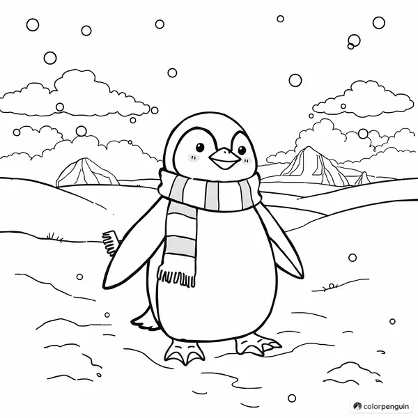 Penguin in a Scarf in the Snow