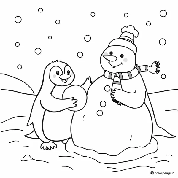 Penguin and Seal Building a Snowman