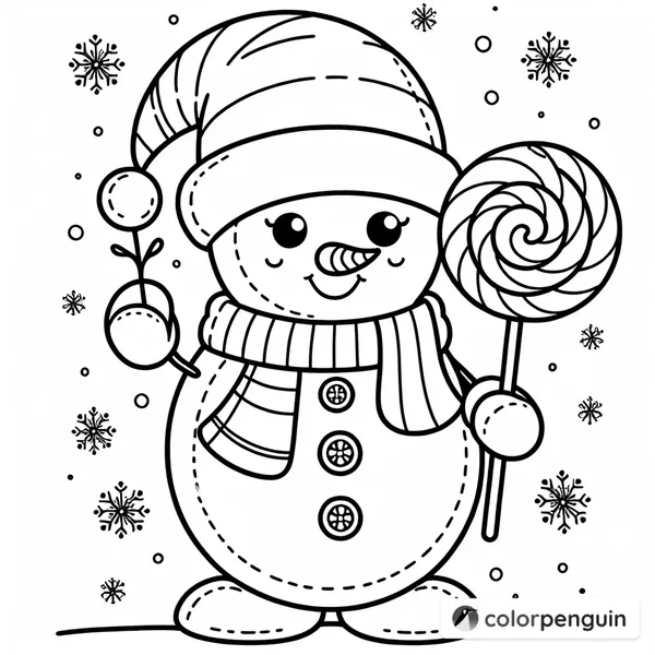 Snowman Enjoying a Lollipop