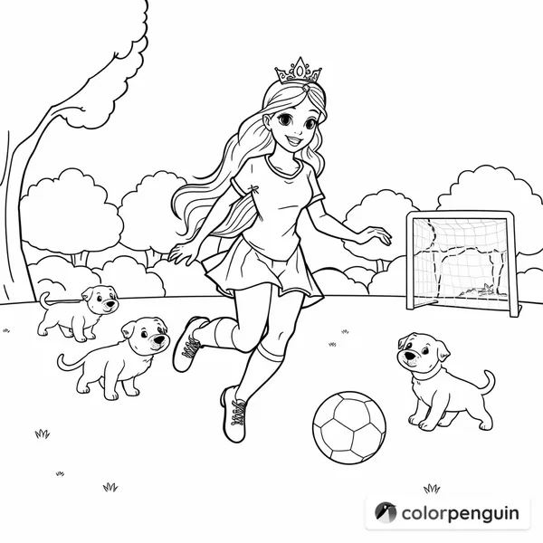 Princess Playing Soccer in the Park