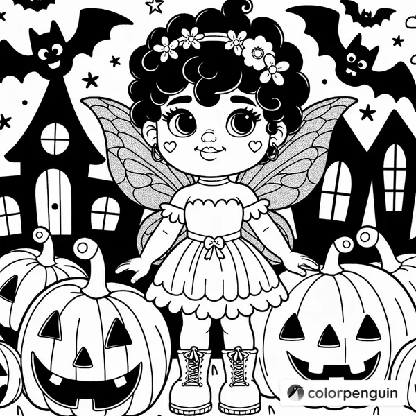 Fairy Girl in a Spooky Pumpkin Patch