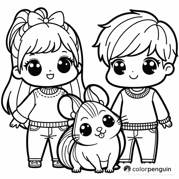 A Cute Cartoon Couple with a Degu Squirrel