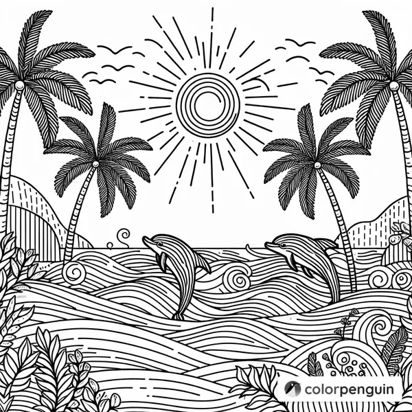 Sunny Summer Landscape with Dolphins