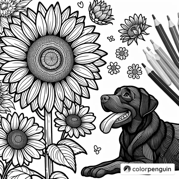 Sunflower and Chocolate Labrador