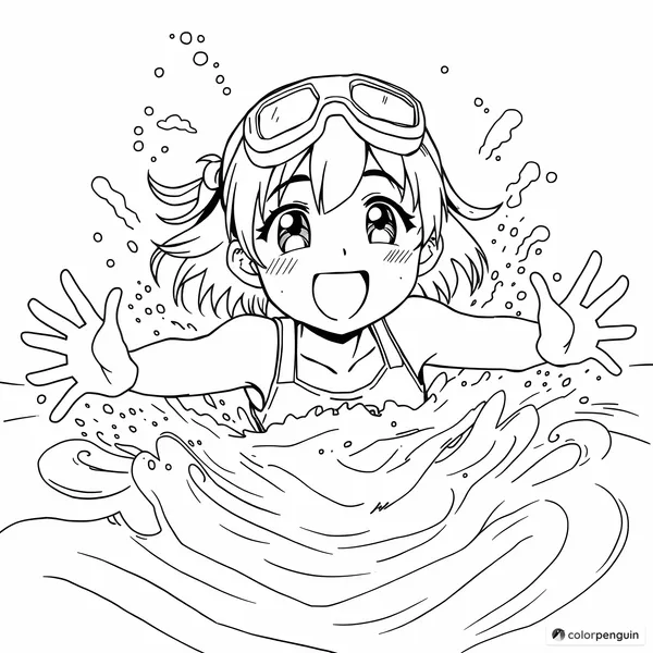 Anime Girl Swimming with Joy