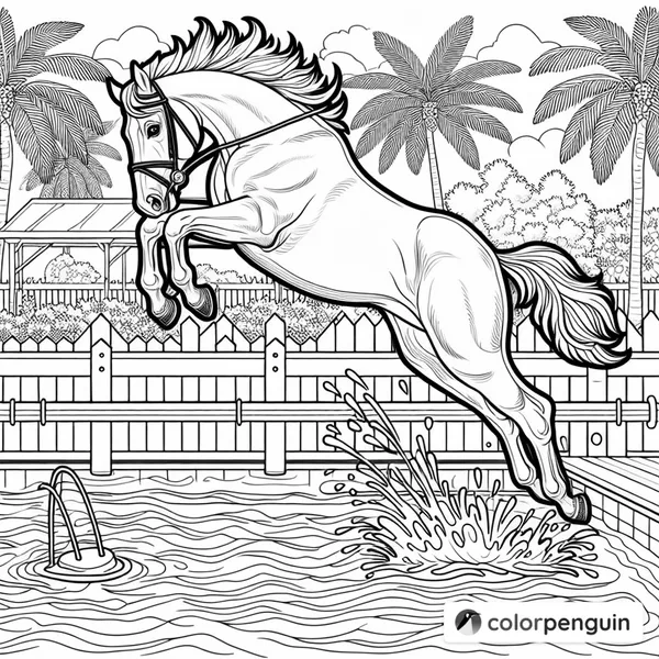 Horse Jumping into a Pool