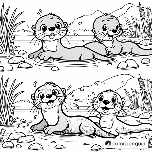 Playful Otters at the River